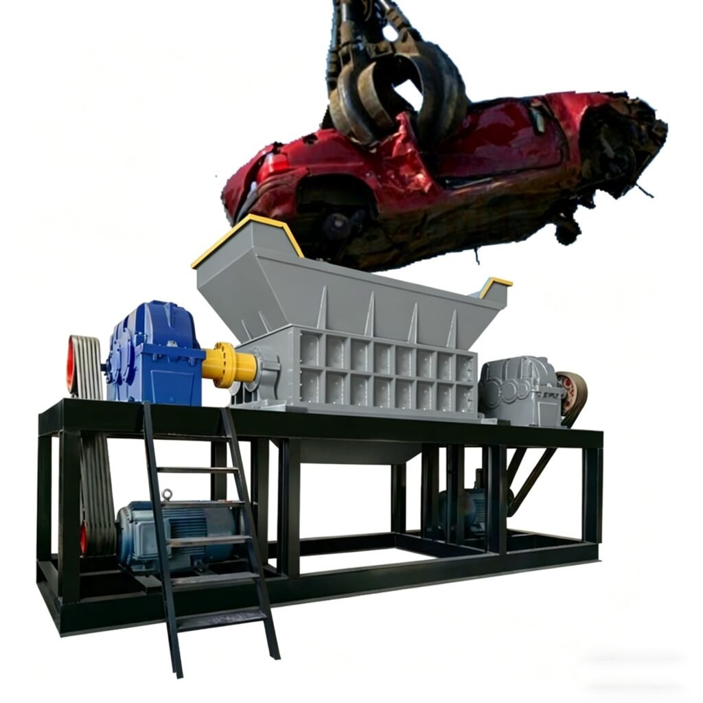1600 type Double Shaft Shredder processing scrap car shells with PLC control system