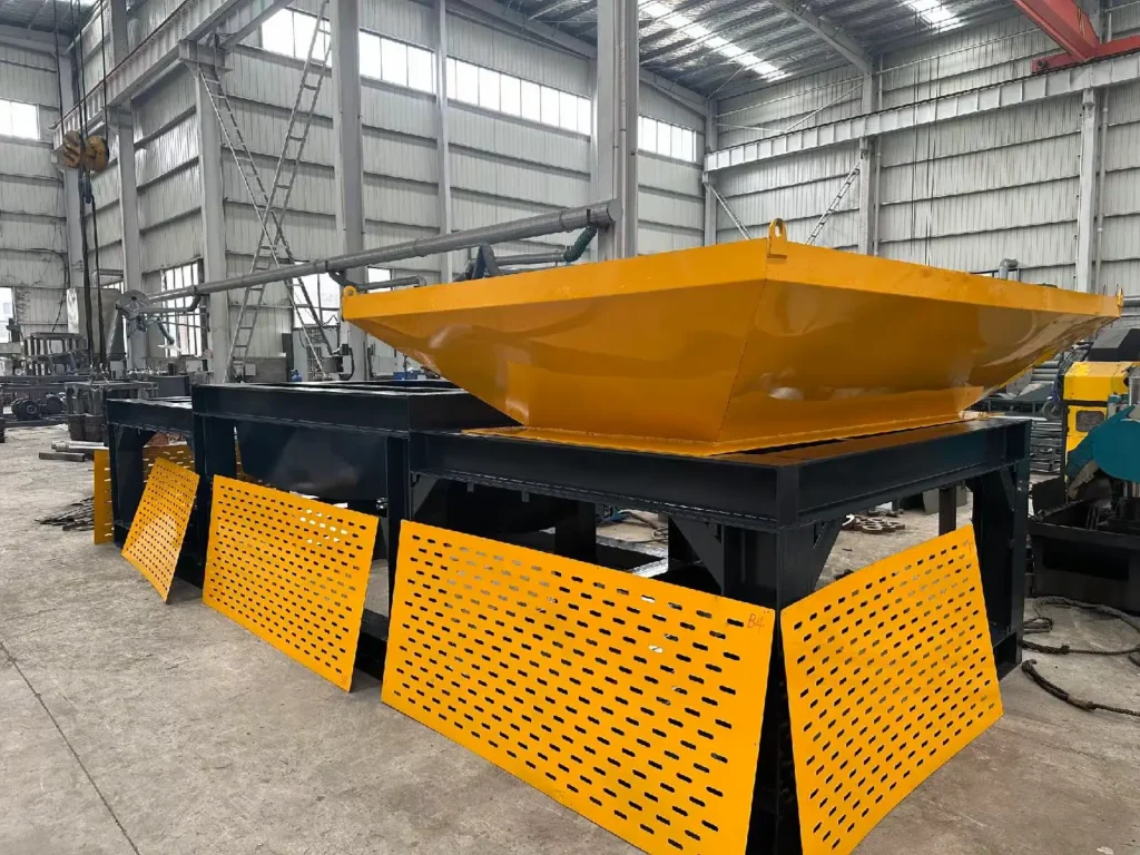 Complete factory build of 2000 model double shaft shredder with feed hopper and safety guards