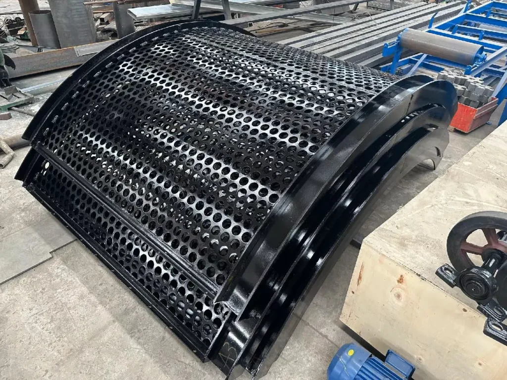 Custom perforated sizing screen for 2000 model shredder, controlling scrap metal output size